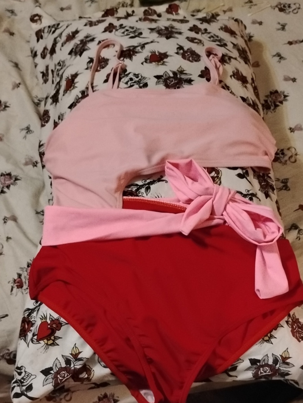 Two-Tone Pink and Red Bikini Set